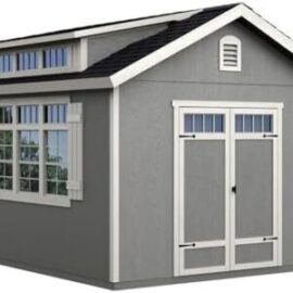 Handy Home Products Windemere 10×12 Do-it-Yourself Wooden Storage Shed with Floor, Beige