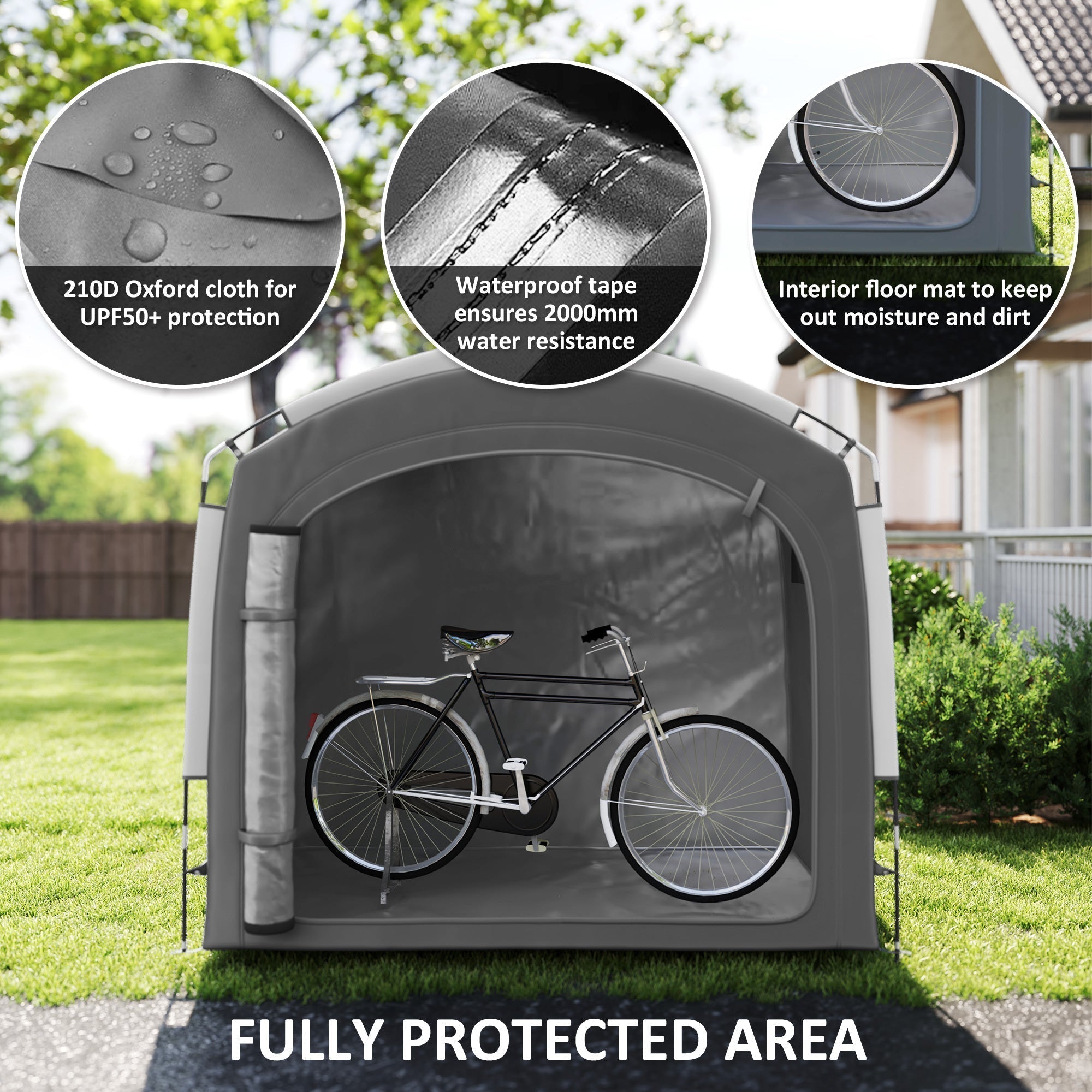 Bike Storage Shed Tent, Portable And Waterproof With 210D Oxford Fabric And Carry Bag For 3-4 Bicycles, Dark Gray - Image 5