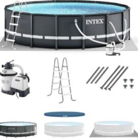 Bestway APX 365 Rectangular Swimming Pool Above Ground Outdoor Backyard Framed Pool Set