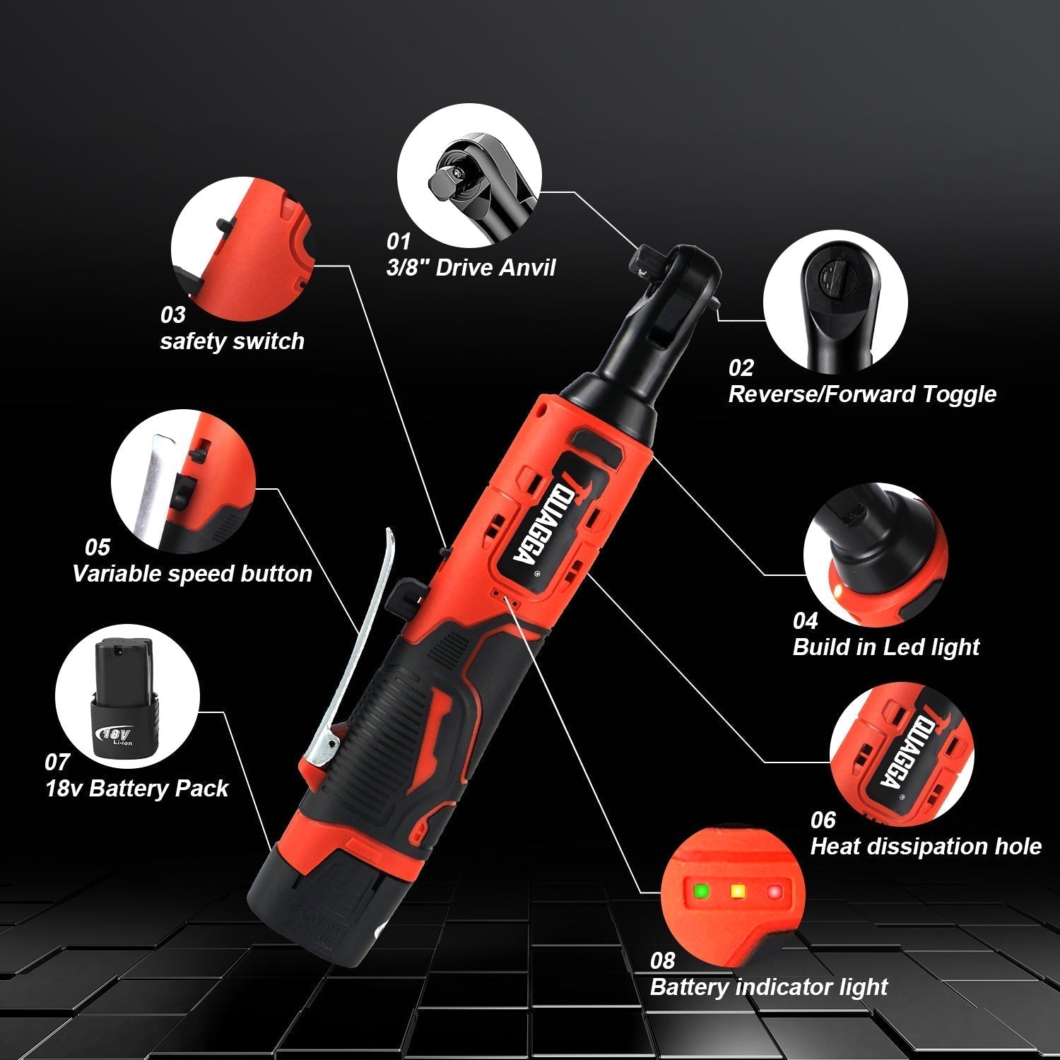 18V Cordless Electric Ratchet Wrench Set with 2 Batteries & Fast Charger - Image 3