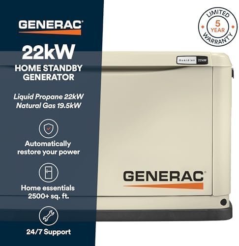 Generac Guardian 22kW Home Standby Generator with 200 Amp Transfer Switch, Durable All Aluminum, WiFi Enabled with G-Force Engine, Easy to Use, Whole House Power Backup, Smart Outage Solution – Bisque - Image 2