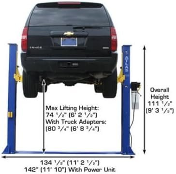 ATLAS Automotive Equipment 9KBPX 2-Post Lift/Hoist, Baseplate Style, 9’6″ Minimum Ceiling Height, 9,000lb Capacity, Symmetric Arms, Dual Hydraulic Chain Drive Cylinders, for Low Ceiling Home Use - Image 4