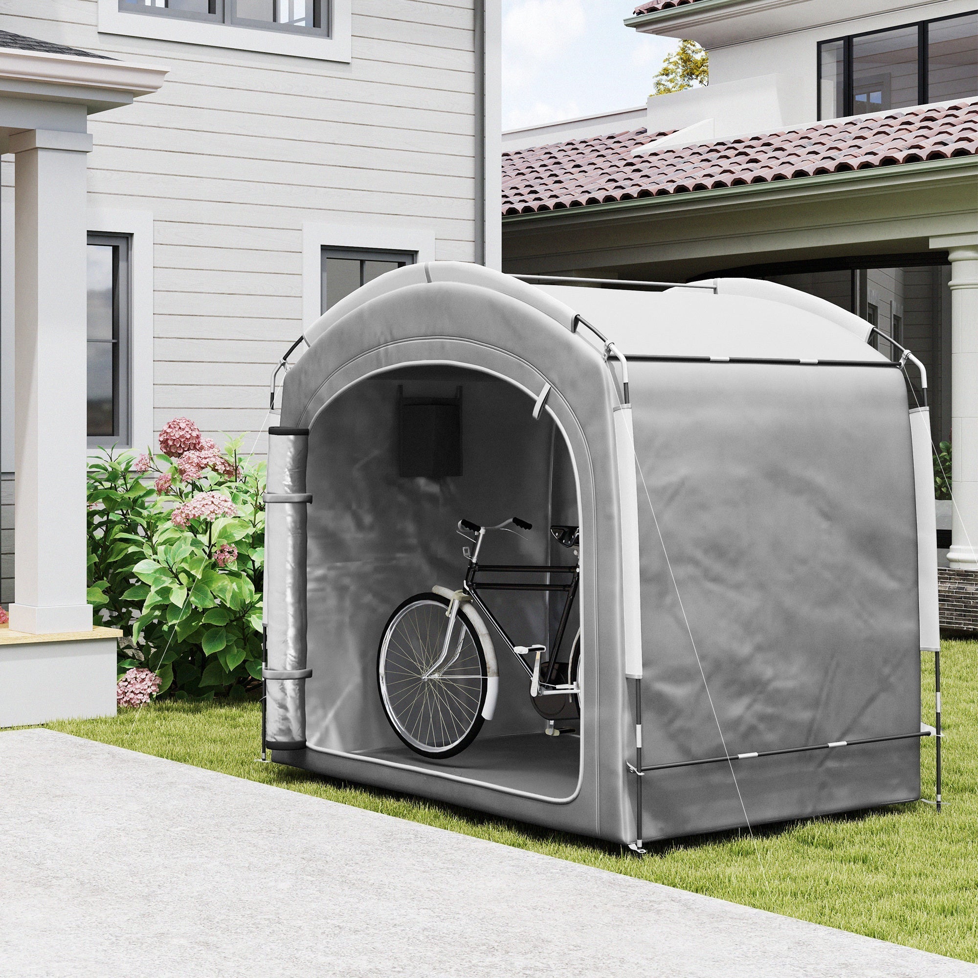 Bike Storage Shed Tent, Portable And Waterproof With 210D Oxford Fabric And Carry Bag For 3-4 Bicycles, Dark Gray - Image 3